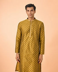 Manyavar Men Mehndi Green Lustrous Kurta Pajama