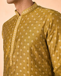 Manyavar Men Mehndi Green Lustrous Kurta Pajama