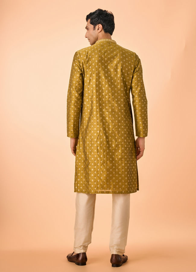 Manyavar Men Mehndi Green Lustrous Kurta Pajama