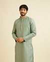 Manyavar Men Soft Green Linear Patterned Kurta Set with Sequin Work