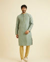 Manyavar Men Soft Green Linear Patterned Kurta Set with Sequin Work