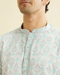 Manyavar Men Powder Blue Chikankari Printed Kurta Set