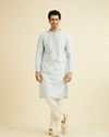 Manyavar Men Powder Blue Chikankari Printed Kurta Set