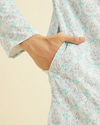 Manyavar Men Powder Blue Chikankari Printed Kurta Set
