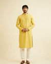Manyavar Men Primrose Yellow Lattice Patterned Kurta Set