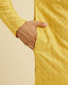 Manyavar Men Primrose Yellow Lattice Patterned Kurta Set