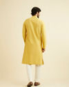Manyavar Men Primrose Yellow Lattice Patterned Kurta Set