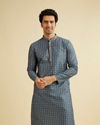 alt message - Manyavar Men Teal Blue Chikankari Print Kurta Set with Sequin Work image number 0