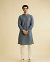 Manyavar Men Teal Blue Chikankari Print Kurta Set with Sequin Work