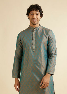 Manyavar Men Teal Green Buta Jaal Patterned Kurta Set
