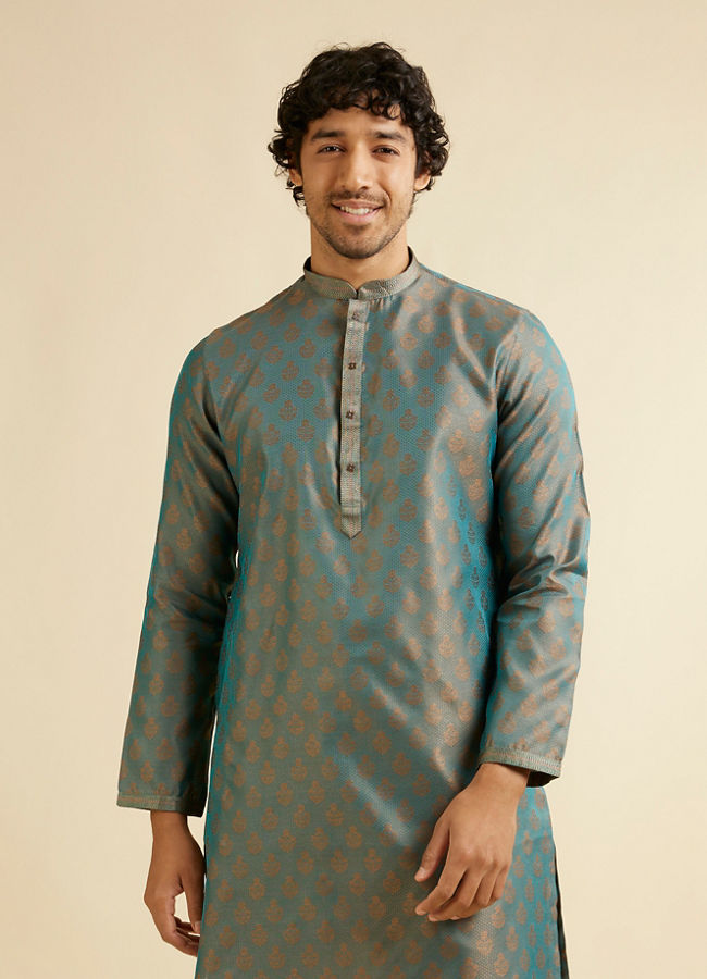 Manyavar Men Teal Green Buta Jaal Patterned Kurta Set