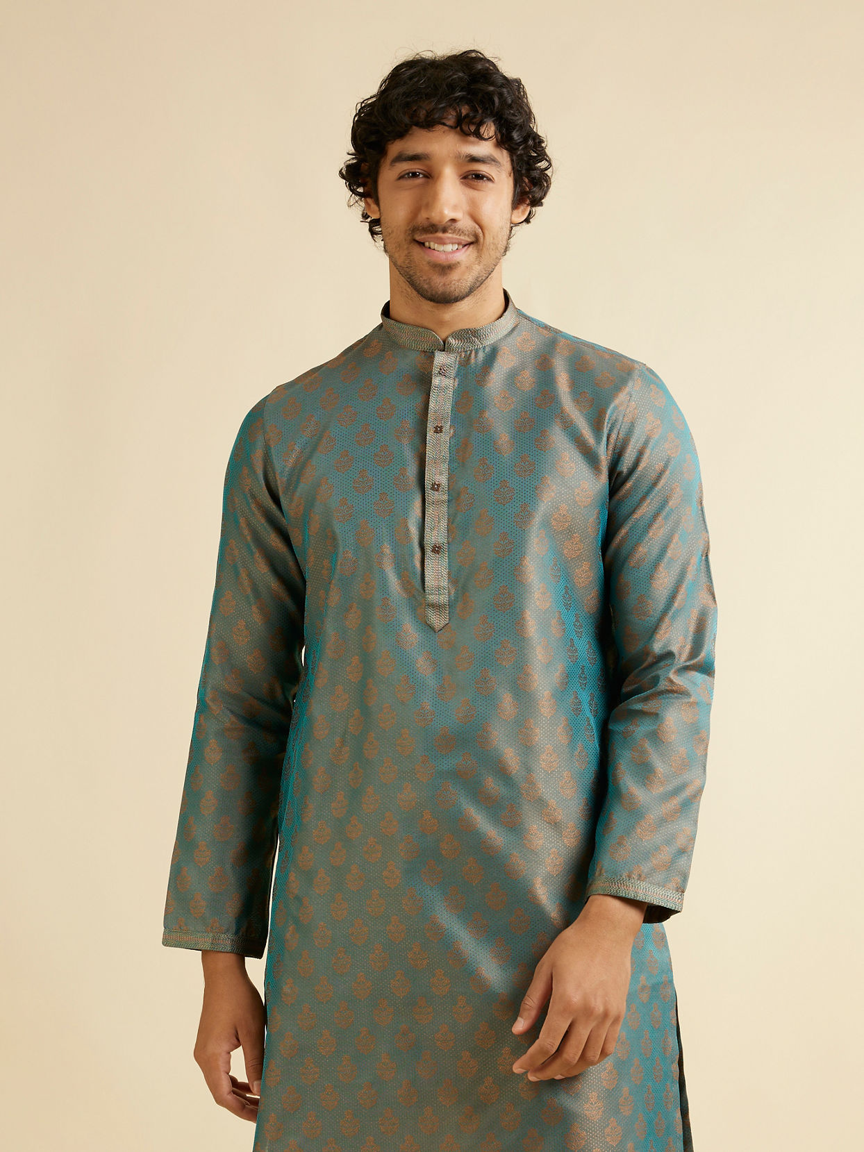 Manyavar Men Teal Green Buta Jaal Patterned Kurta Set