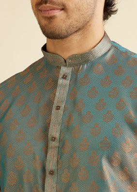 Manyavar Men Teal Green Buta Jaal Patterned Kurta Set