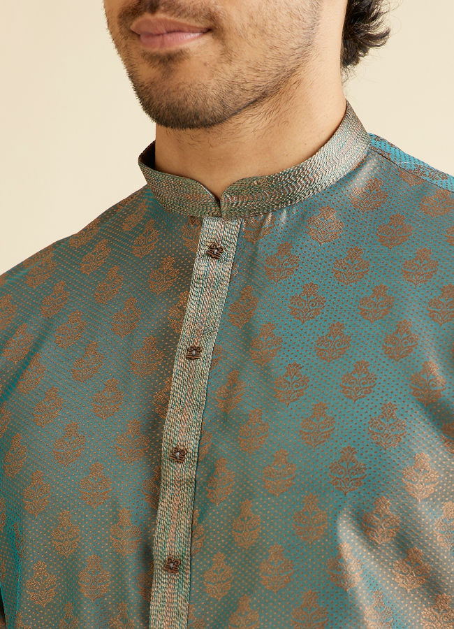 Manyavar Men Teal Green Buta Jaal Patterned Kurta Set