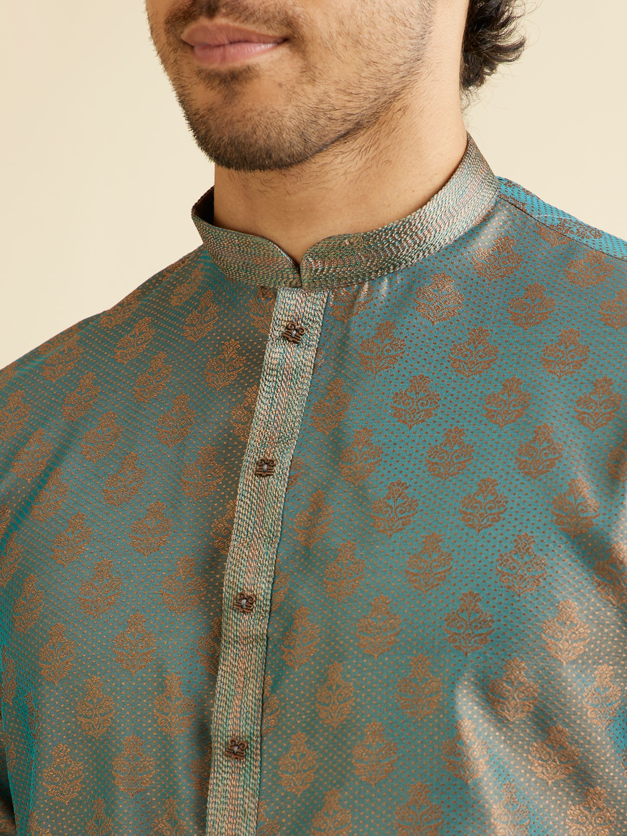 Manyavar Men Teal Green Buta Jaal Patterned Kurta Set