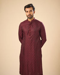Manyavar Men Elegant Wine Kurta Pajama Set