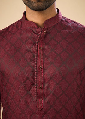 Manyavar Men Elegant Wine Kurta Pajama Set