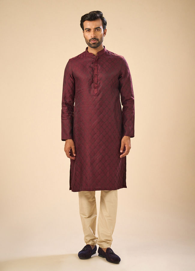 Manyavar Men Elegant Wine Kurta Pajama Set