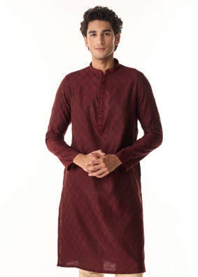 Manyavar Men Elegant Wine Kurta Pajama Set