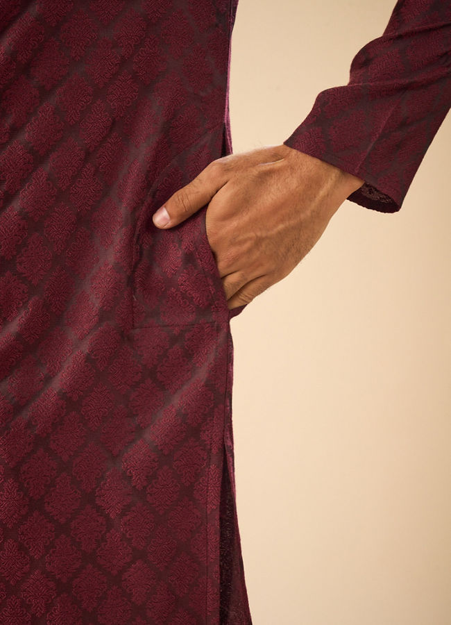 Manyavar Men Elegant Wine Kurta Pajama Set