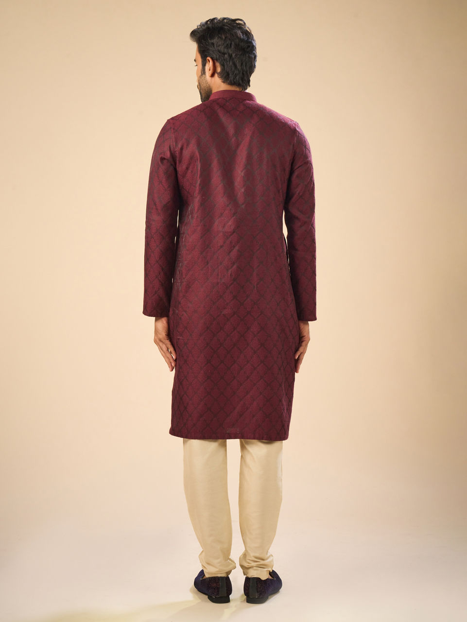 Manyavar Men Elegant Wine Kurta Pajama Set