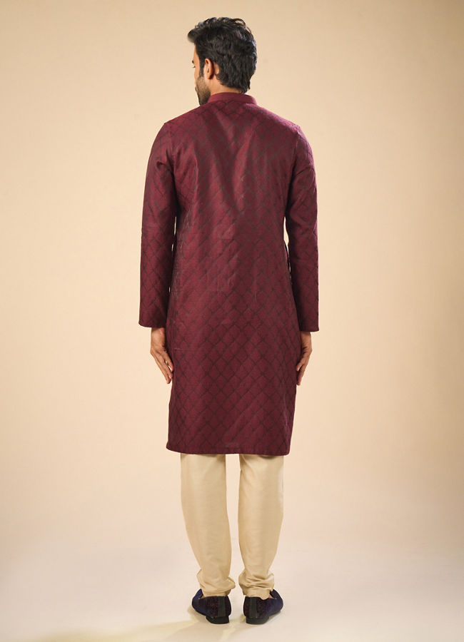Manyavar Men Elegant Wine Kurta Pajama Set