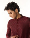 Manyavar Men Elegant Wine Kurta Pajama Set