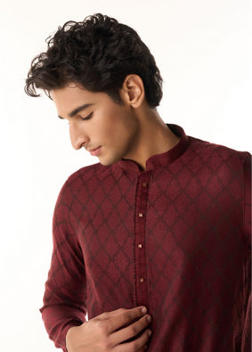 Manyavar Men Elegant Wine Kurta Pajama Set