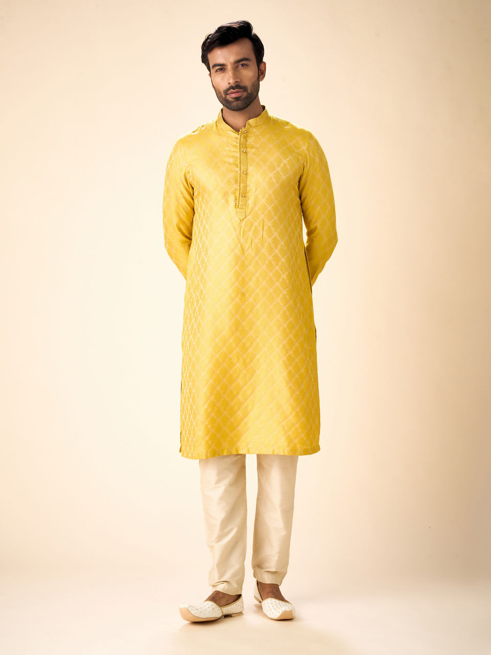 Manyavar Men Mustard Elegance Kurta Pajama