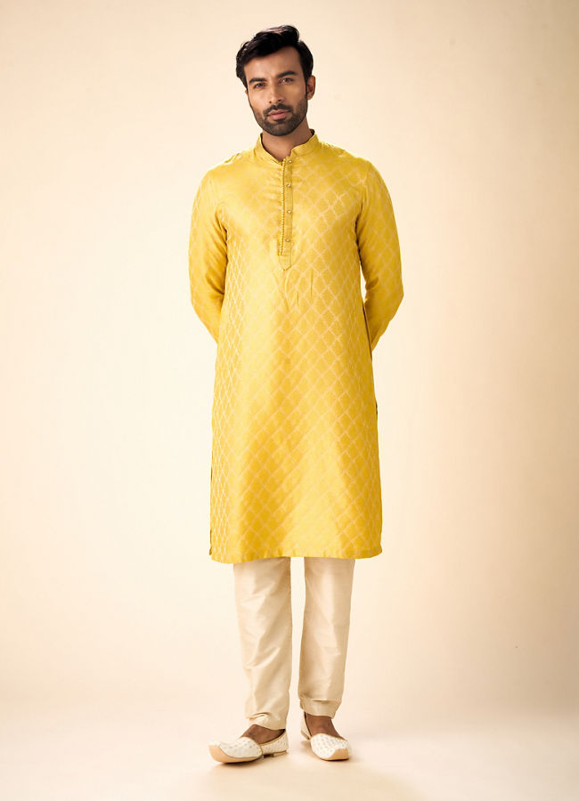 Manyavar Men Mustard Elegance Kurta Pajama
