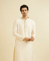 alt message - Manyavar Men Cream Beige Buta Jaal Patterned Kurta Set image number 0