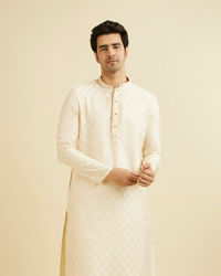 Manyavar Men Cream Beige Buta Jaal Patterned Kurta Set