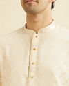 Cream Beige Buta Jaal Patterned Kurta Set