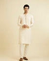 Manyavar Men Cream Beige Buta Jaal Patterned Kurta Set