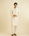 alt message - Manyavar Men Cream Beige Buta Jaal Patterned Kurta Set image number 2