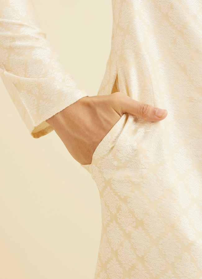 Manyavar Men Cream Beige Buta Jaal Patterned Kurta Set