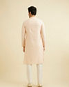 Manyavar Men Pale Peach Grid Patterned Kurta Set with Embellished Neckline