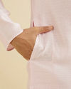 Manyavar Men Baby Pink Lattice Patterned Kurta Set with Sequinned Neckline