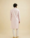 Manyavar Men Baby Pink Lattice Patterned Kurta Set with Sequinned Neckline