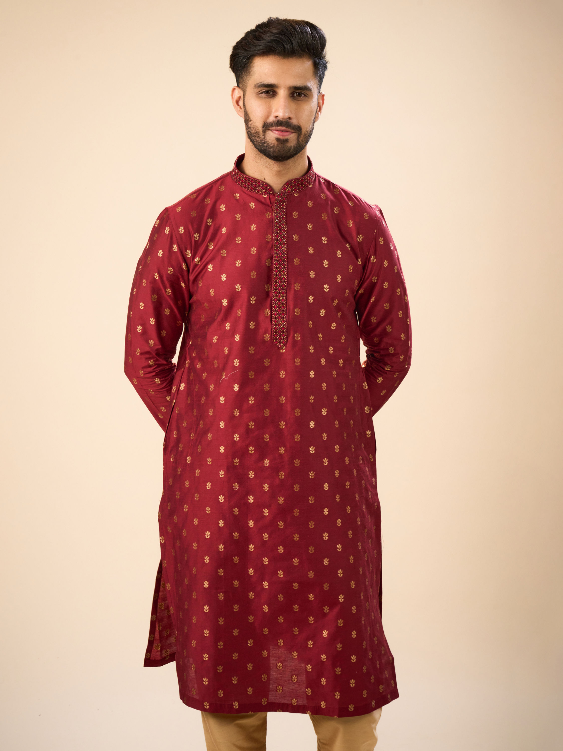 Manyavar Men Maroon Majesty Kurta Pajama