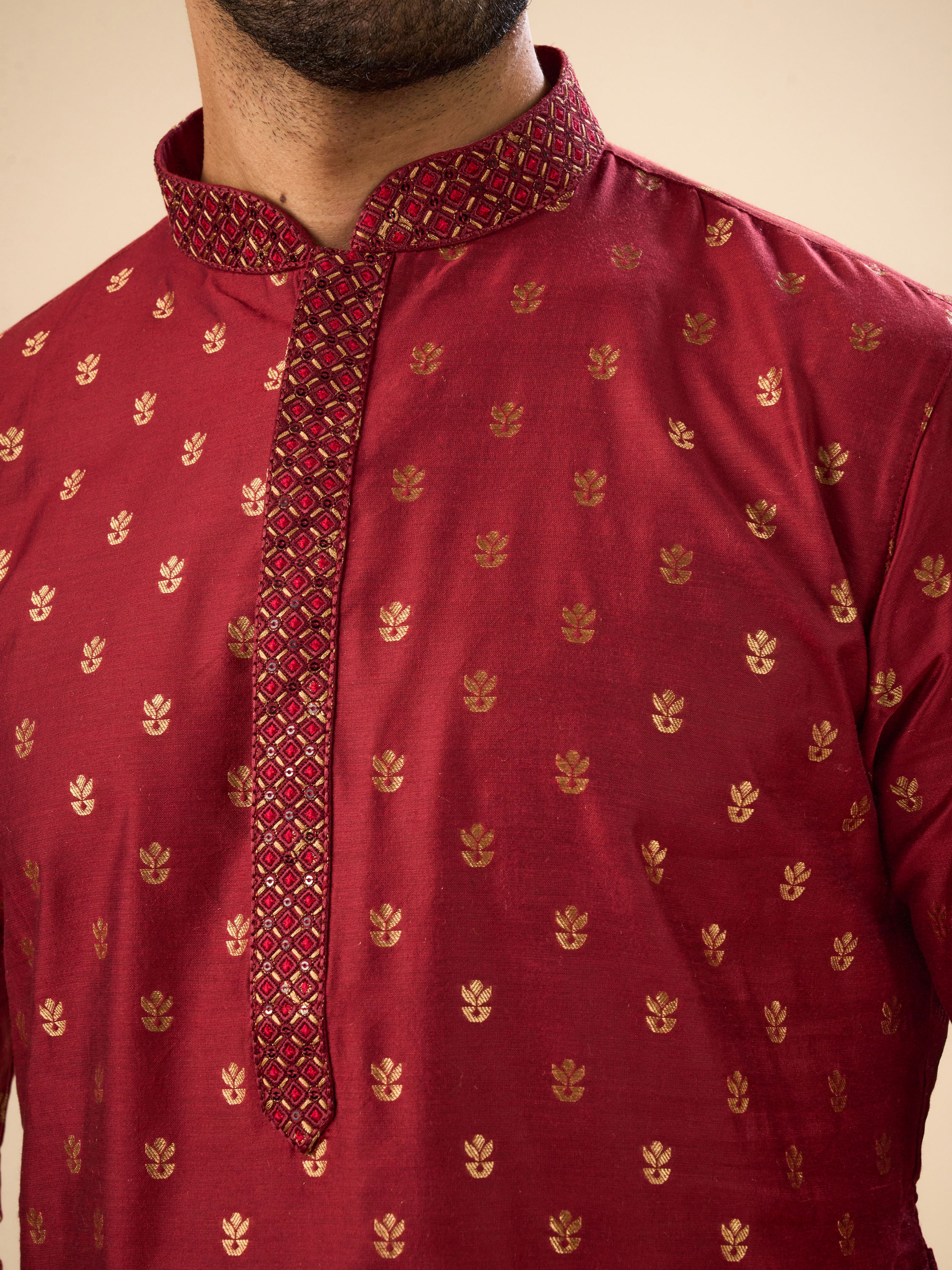 Manyavar Men Maroon Majesty Kurta Pajama