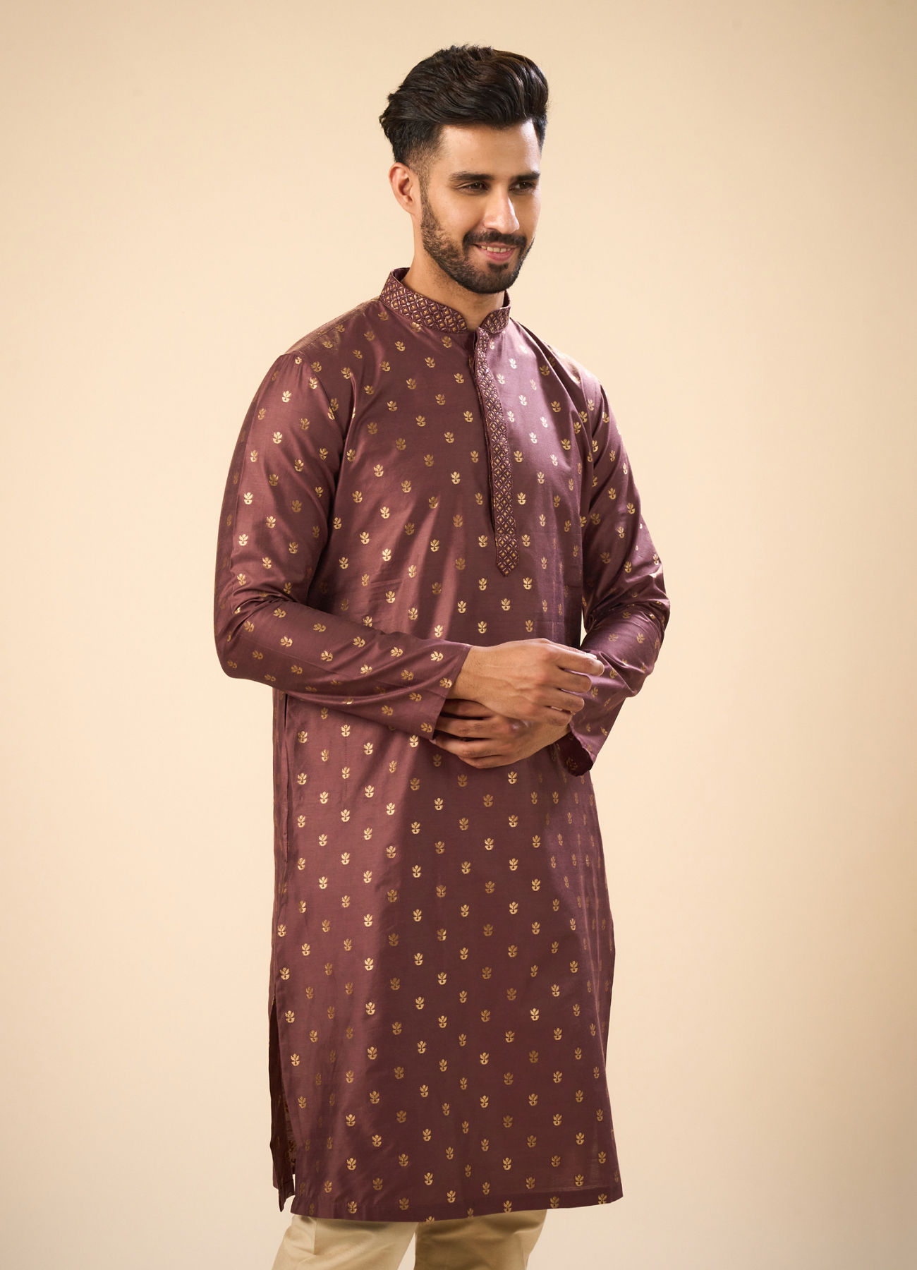 Manyavar Men Exquisite Brown Kurta Pajama Set