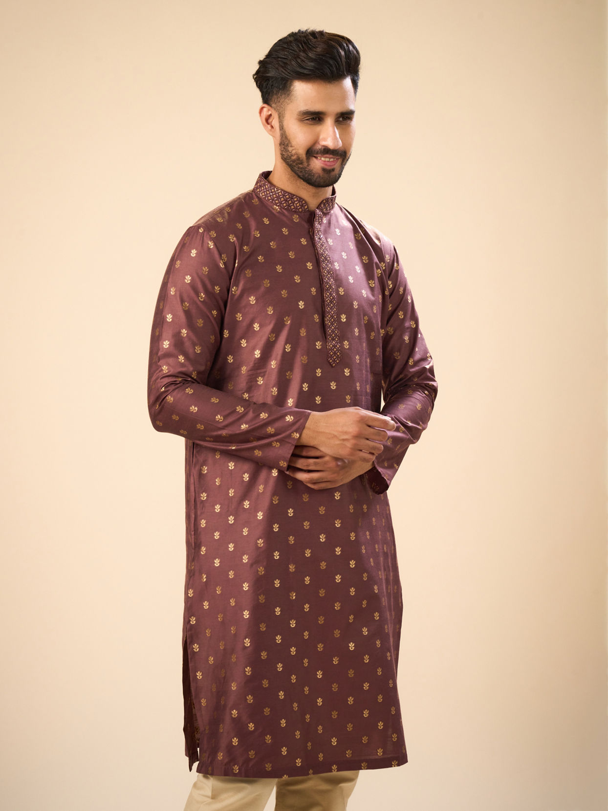 Manyavar Men Exquisite Brown Kurta Pajama Set