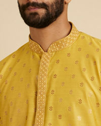 Manyavar Men Mustard Yellow Floral Buta Patterned Kurta Set