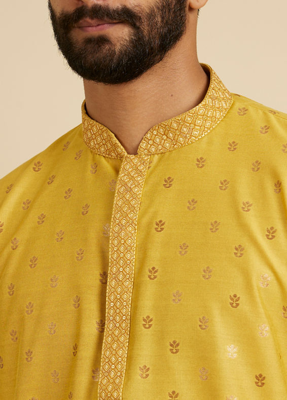 Manyavar Men Mustard Yellow Floral Buta Patterned Kurta Set