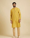 Manyavar Men Mustard Yellow Floral Buta Patterned Kurta Set