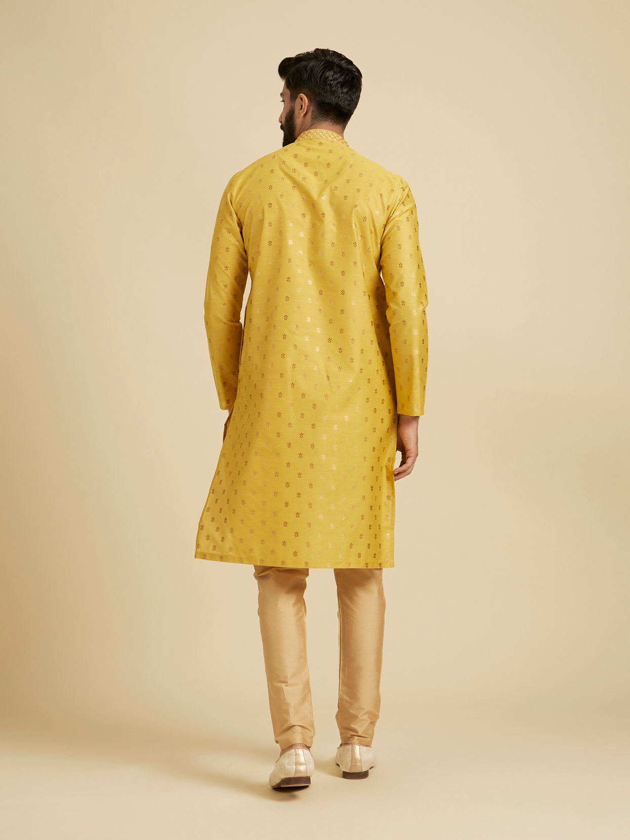 Manyavar Men Mustard Yellow Floral Buta Patterned Kurta Set