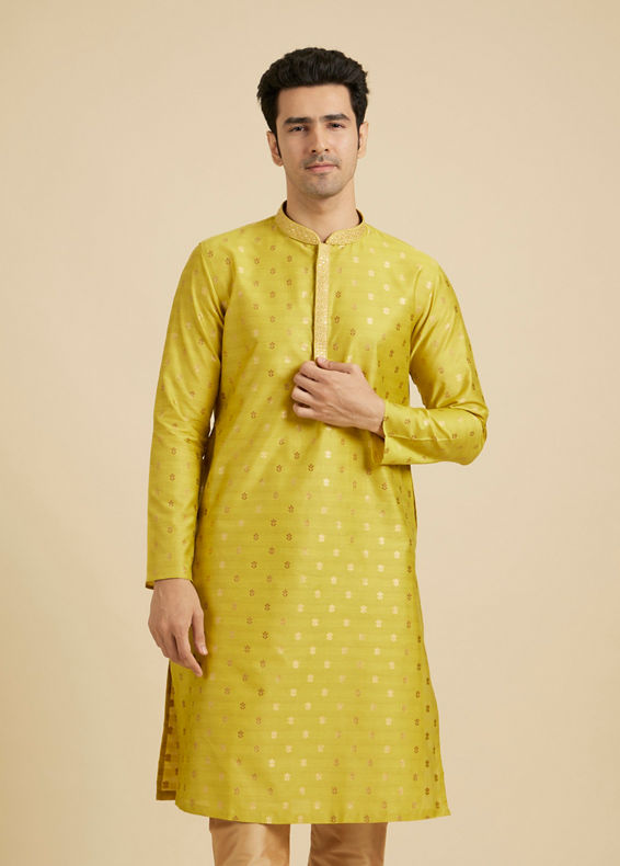 Manyavar Men Mehndi Green Kurta Set with Buta Motifs