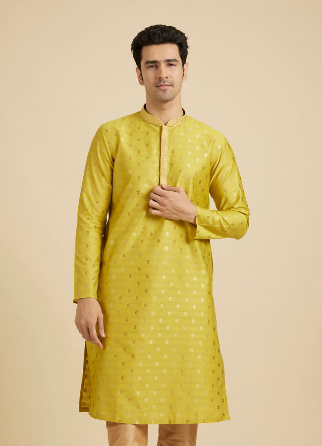 Manyavar Men Mehndi Green Kurta Set with Buta Motifs