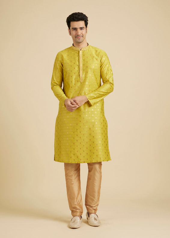 Manyavar Men Mehndi Green Kurta Set with Buta Motifs